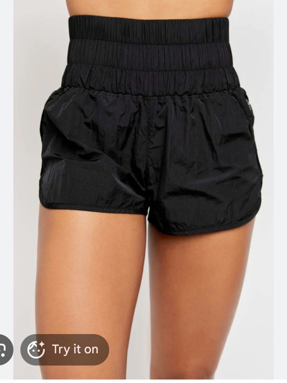 Free People Black The Way Home High-Rise Ruched Waist Athletic Shorts